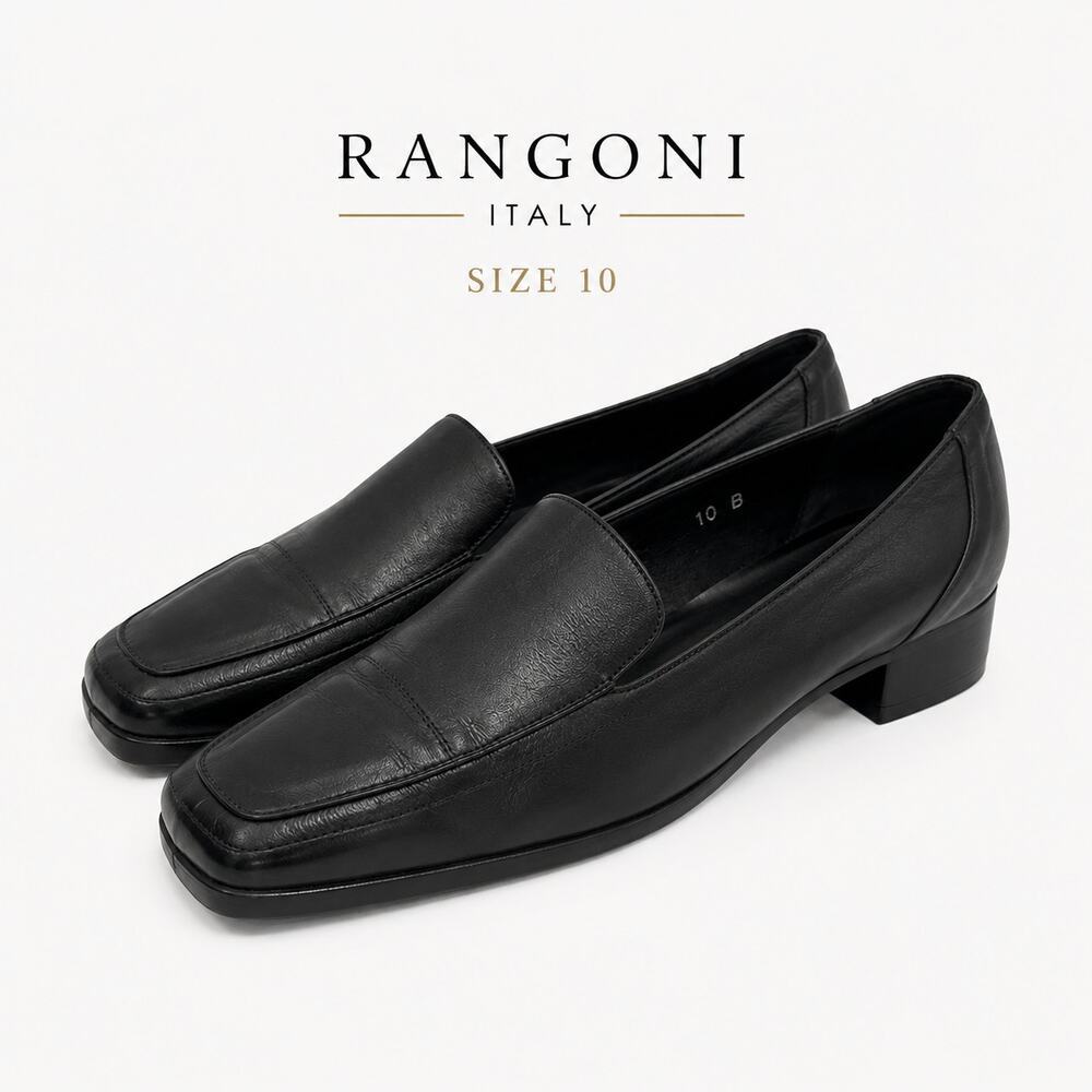 Rangoni Italy Black Leather Block Heel Loafers Womens 10.5